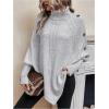 image:imageMakeMeChic Womens Poncho Sweater Asymmetrical Turtleneck Knit Pullover Sweater Button Oversized Long Sleeve PonchoLight Grey