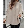 image:imageMakeMeChic Womens Poncho Sweater Asymmetrical Turtleneck Knit Pullover Sweater Button Oversized Long Sleeve PonchoLight Khaki