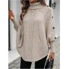 image:imageMakeMeChic Womens Poncho Sweater Asymmetrical Turtleneck Knit Pullover Sweater Button Oversized Long Sleeve PonchoLight Khaki