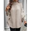 image:imageMakeMeChic Womens Poncho Sweater Asymmetrical Turtleneck Knit Pullover Sweater Button Oversized Long Sleeve PonchoLight Khaki