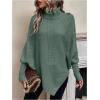 image:imageMakeMeChic Womens Poncho Sweater Asymmetrical Turtleneck Knit Pullover Sweater Button Oversized Long Sleeve PonchoOlive Green