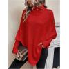 image:imageMakeMeChic Womens Poncho Sweater Asymmetrical Turtleneck Knit Pullover Sweater Button Oversized Long Sleeve PonchoRed