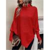 image:imageMakeMeChic Womens Poncho Sweater Asymmetrical Turtleneck Knit Pullover Sweater Button Oversized Long Sleeve PonchoRed