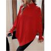 image:imageMakeMeChic Womens Poncho Sweater Asymmetrical Turtleneck Knit Pullover Sweater Button Oversized Long Sleeve PonchoRed