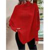 image:imageMakeMeChic Womens Poncho Sweater Asymmetrical Turtleneck Knit Pullover Sweater Button Oversized Long Sleeve PonchoRed