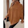 image:imageMakeMeChic Womens Poncho Sweater Asymmetrical Turtleneck Knit Pullover Sweater Button Oversized Long Sleeve PonchoRust Brown
