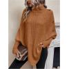 image:imageMakeMeChic Womens Poncho Sweater Asymmetrical Turtleneck Knit Pullover Sweater Button Oversized Long Sleeve PonchoRust Brown