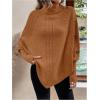 image:imageMakeMeChic Womens Poncho Sweater Asymmetrical Turtleneck Knit Pullover Sweater Button Oversized Long Sleeve PonchoRust Brown