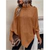 image:imageMakeMeChic Womens Poncho Sweater Asymmetrical Turtleneck Knit Pullover Sweater Button Oversized Long Sleeve PonchoRust Brown