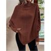 image:imageMakeMeChic Womens Poncho Sweater Asymmetrical Turtleneck Knit Pullover Sweater Button Oversized Long Sleeve PonchoRust Brown a
