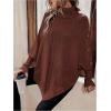 image:imageMakeMeChic Womens Poncho Sweater Asymmetrical Turtleneck Knit Pullover Sweater Button Oversized Long Sleeve PonchoRust Brown a
