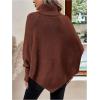 image:imageMakeMeChic Womens Poncho Sweater Asymmetrical Turtleneck Knit Pullover Sweater Button Oversized Long Sleeve PonchoRust Brown a
