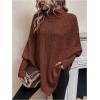 image:imageMakeMeChic Womens Poncho Sweater Asymmetrical Turtleneck Knit Pullover Sweater Button Oversized Long Sleeve PonchoRust Brown a