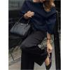 image:imageMakeMeChic Womens Poncho Sweater Dolman Sleeve Asymmetrical Shawl Wraps Knit Pullover TopsBlue