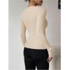 image:imageMakeMeChic Womens Ribbed Knit Top Cutout Twist Neck Long Sleeve Pullover SweaterBeige