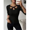image:imageMakeMeChic Womens Ribbed Knit Top Cutout Twist Neck Long Sleeve Pullover SweaterBlack