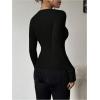 image:imageMakeMeChic Womens Ribbed Knit Top Cutout Twist Neck Long Sleeve Pullover SweaterBlack