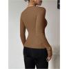 image:imageMakeMeChic Womens Ribbed Knit Top Cutout Twist Neck Long Sleeve Pullover SweaterKhaki