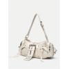 image:imageMakeMeChic Womens Rivet Shoulder Bag PU Leather Buckle Y2K Punk Vintage Tote Bag HandbagsBeige