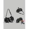 image:imageMakeMeChic Womens Rivet Shoulder Bag PU Leather Buckle Y2K Punk Vintage Tote Bag HandbagsBlack