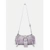 image:imageMakeMeChic Womens Rivet Shoulder Bag PU Leather Buckle Y2K Punk Vintage Tote Bag HandbagsPurple