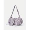 image:imageMakeMeChic Womens Rivet Shoulder Bag PU Leather Buckle Y2K Punk Vintage Tote Bag HandbagsPurple