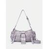 image:imageMakeMeChic Womens Rivet Shoulder Bag PU Leather Buckle Y2K Punk Vintage Tote Bag HandbagsPurple