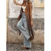 image:imageMakeMeChic Womens Rivet Suede Tassel Sleeveless Vest Jacket Open Front Cowboy Chic Fringe Vest OuterwearBrown