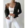 image:imageMakeMeChic Womens Ruffle Sweater Fall Cardigans V Neck Button Down Long Sleeve Cropped CardiganBlack