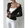 image:imageMakeMeChic Womens Ruffle Sweater Fall Cardigans V Neck Button Down Long Sleeve Cropped CardiganBlack