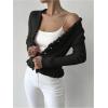 image:imageMakeMeChic Womens Ruffle Sweater Fall Cardigans V Neck Button Down Long Sleeve Cropped CardiganBlack