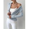 image:imageMakeMeChic Womens Ruffle Sweater Fall Cardigans V Neck Button Down Long Sleeve Cropped CardiganBlue