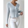 image:imageMakeMeChic Womens Ruffle Sweater Fall Cardigans V Neck Button Down Long Sleeve Cropped CardiganBlue