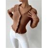 image:imageMakeMeChic Womens Ruffle Sweater Fall Cardigans V Neck Button Down Long Sleeve Cropped CardiganRust Brown