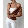 image:imageMakeMeChic Womens Ruffle Sweater Fall Cardigans V Neck Button Down Long Sleeve Cropped CardiganRust Brown