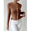 image:imageMakeMeChic Womens Ruffle Sweater Fall Cardigans V Neck Button Down Long Sleeve Cropped CardiganRust Brown