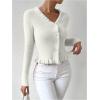 image:imageMakeMeChic Womens Ruffle Sweater Fall Cardigans V Neck Button Down Long Sleeve Cropped CardiganWhite