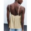 image:imageMakeMeChic Womens Satin Lace Tops Deep V Neck Spaghetti Strap Camisole Going Out TopsApricot