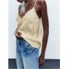 image:imageMakeMeChic Womens Satin Lace Tops Deep V Neck Spaghetti Strap Camisole Going Out TopsApricot