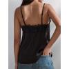image:imageMakeMeChic Womens Satin Lace Tops Deep V Neck Spaghetti Strap Camisole Going Out TopsBlack