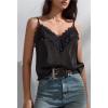 image:imageMakeMeChic Womens Satin Lace Tops Deep V Neck Spaghetti Strap Camisole Going Out TopsBlack
