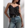 image:imageMakeMeChic Womens Satin Lace Tops Deep V Neck Spaghetti Strap Camisole Going Out TopsBlack