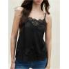 image:imageMakeMeChic Womens Satin Lace Tops Deep V Neck Spaghetti Strap Camisole Going Out TopsBlack B
