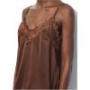 image:imageMakeMeChic Womens Satin Lace Tops Deep V Neck Spaghetti Strap Camisole Going Out TopsBrown