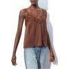 image:imageMakeMeChic Womens Satin Lace Tops Deep V Neck Spaghetti Strap Camisole Going Out TopsBrown