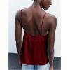 image:imageMakeMeChic Womens Satin Lace Tops Deep V Neck Spaghetti Strap Camisole Going Out TopsBurgundy
