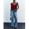 image:imageMakeMeChic Womens Satin Lace Tops Deep V Neck Spaghetti Strap Camisole Going Out TopsBurgundy