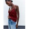 image:imageMakeMeChic Womens Satin Lace Tops Deep V Neck Spaghetti Strap Camisole Going Out TopsBurgundy