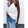 image:imageMakeMeChic Womens Satin Lace Tops Deep V Neck Spaghetti Strap Camisole Going Out TopsWhite
