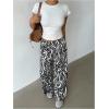 image:imageMakeMeChic Womens Satin Pants Drawstring Waist Straight Leg Chocolate Brown Silk Lounge PantsBlack and White
